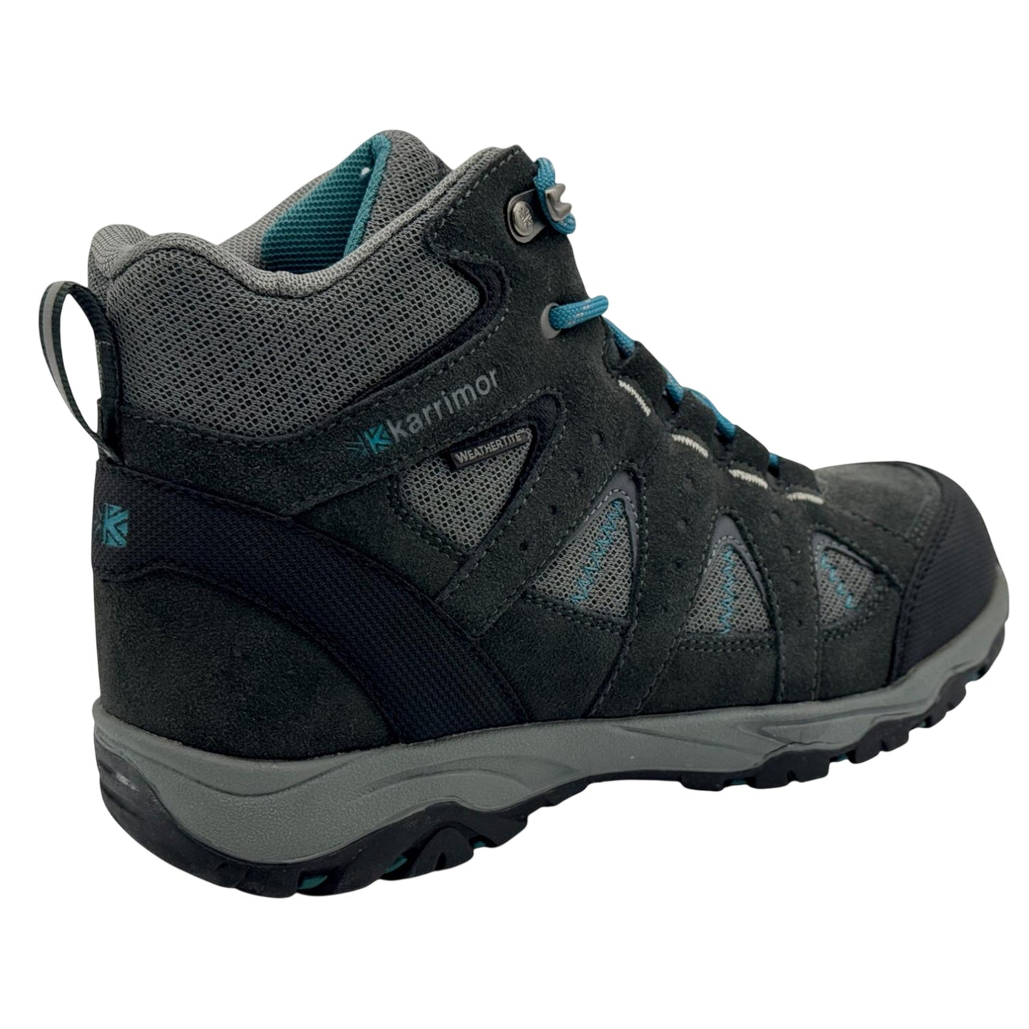 Grey-Teal - Back - Karrimor Childrens-Kids Mount Leather Walking Shoes