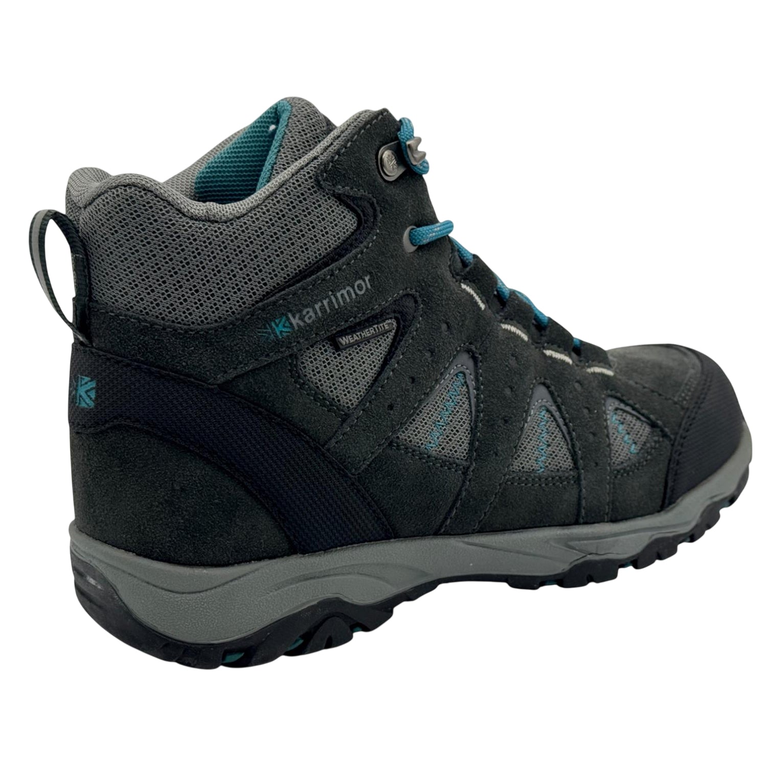 Grey-Teal - Back - Karrimor Childrens-Kids Mount Leather Walking Shoes