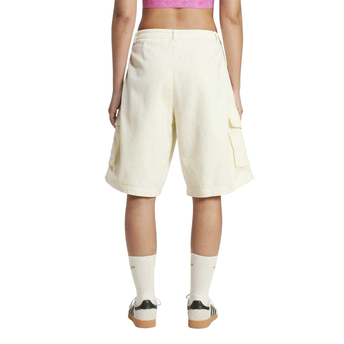 Cream - Back - Adidas Womens-Ladies Originals Denim Baggy Cargo Shorts