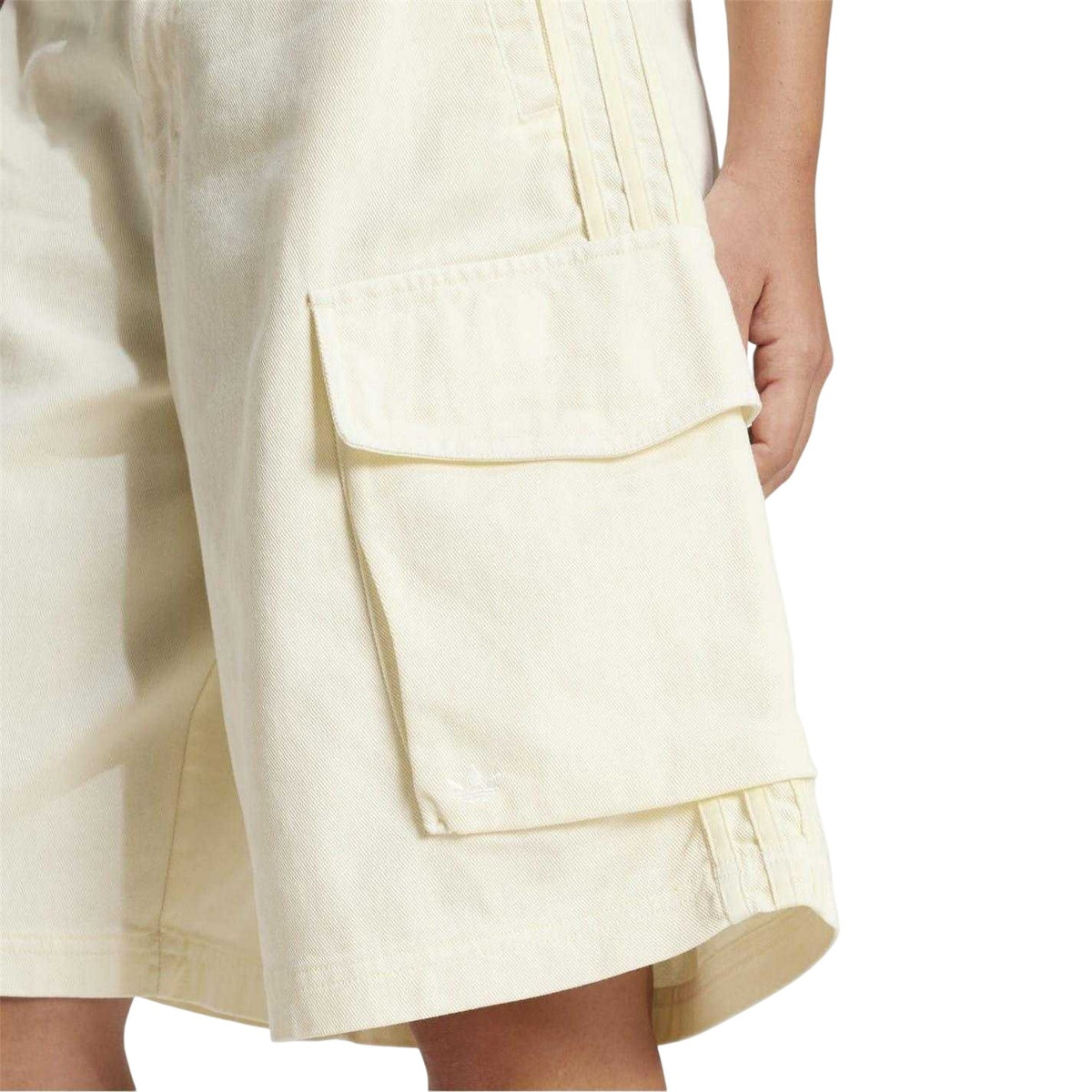 Cream - Side - Adidas Womens-Ladies Originals Denim Baggy Cargo Shorts