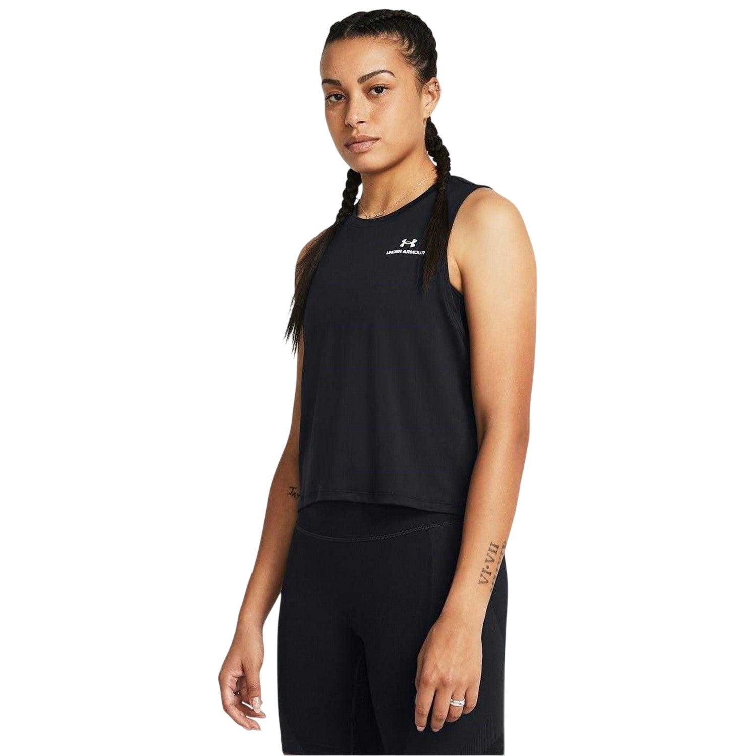 Black-White - Side - Under Armour Womens-Ladies Vanish Cropped Tank Top