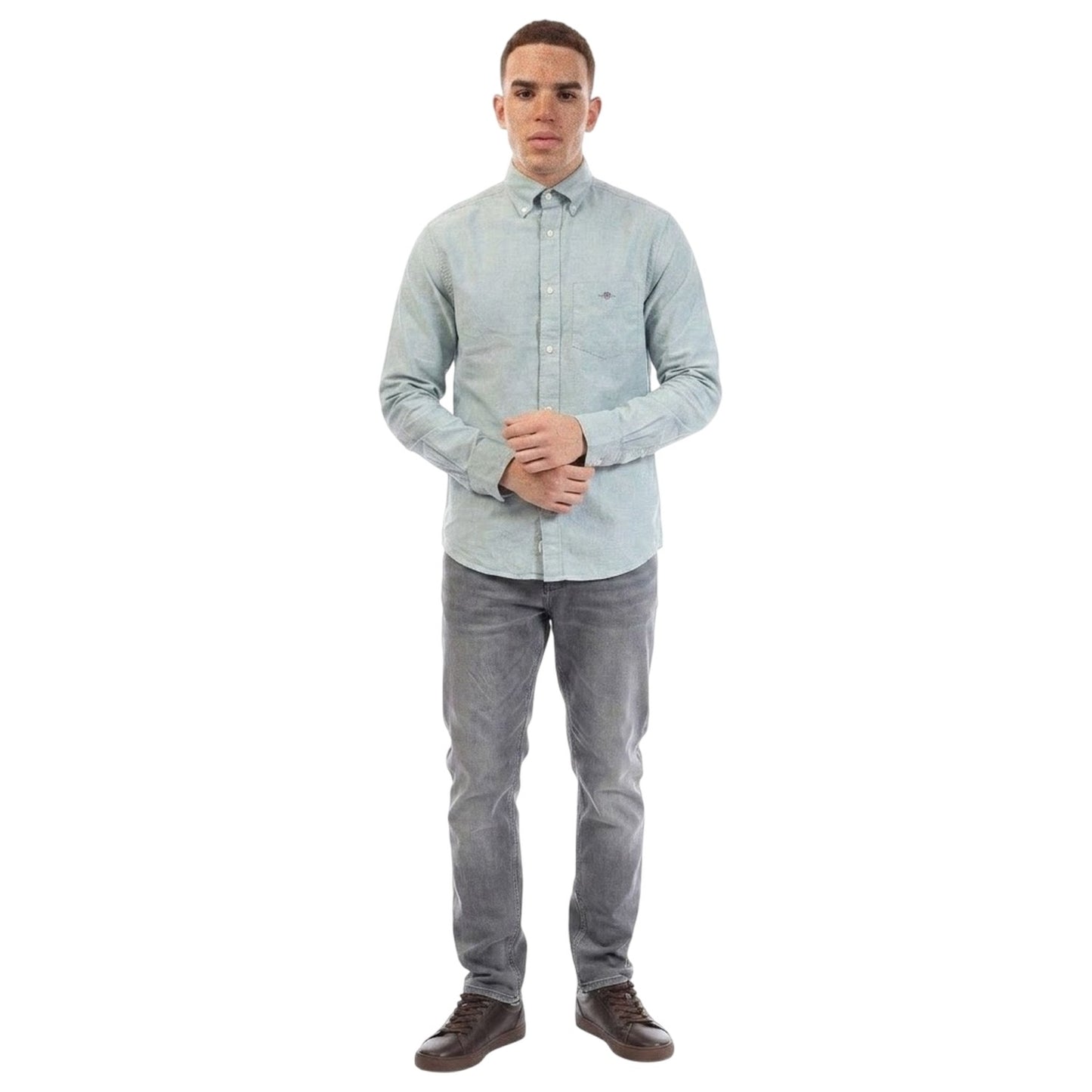 Green - Side - Gant Mens Oxford Cotton Button-Down Shirt