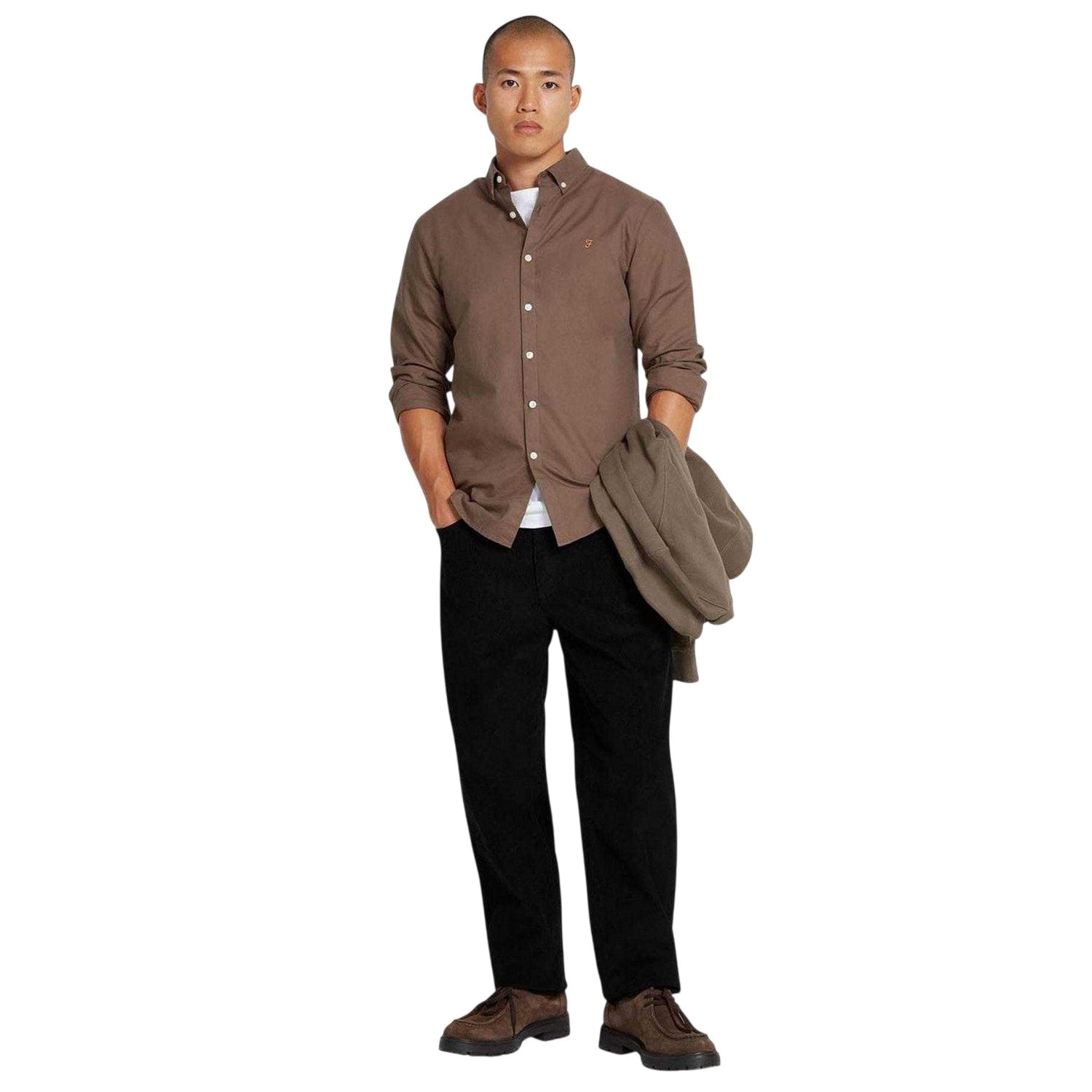 Grey - Side - Farah Mens Slim Long-Sleeved Button-Down Shirt