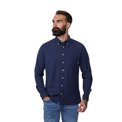 Navy - Front - Firetrap Mens Basic Oxford Cotton Button-Down Shirt