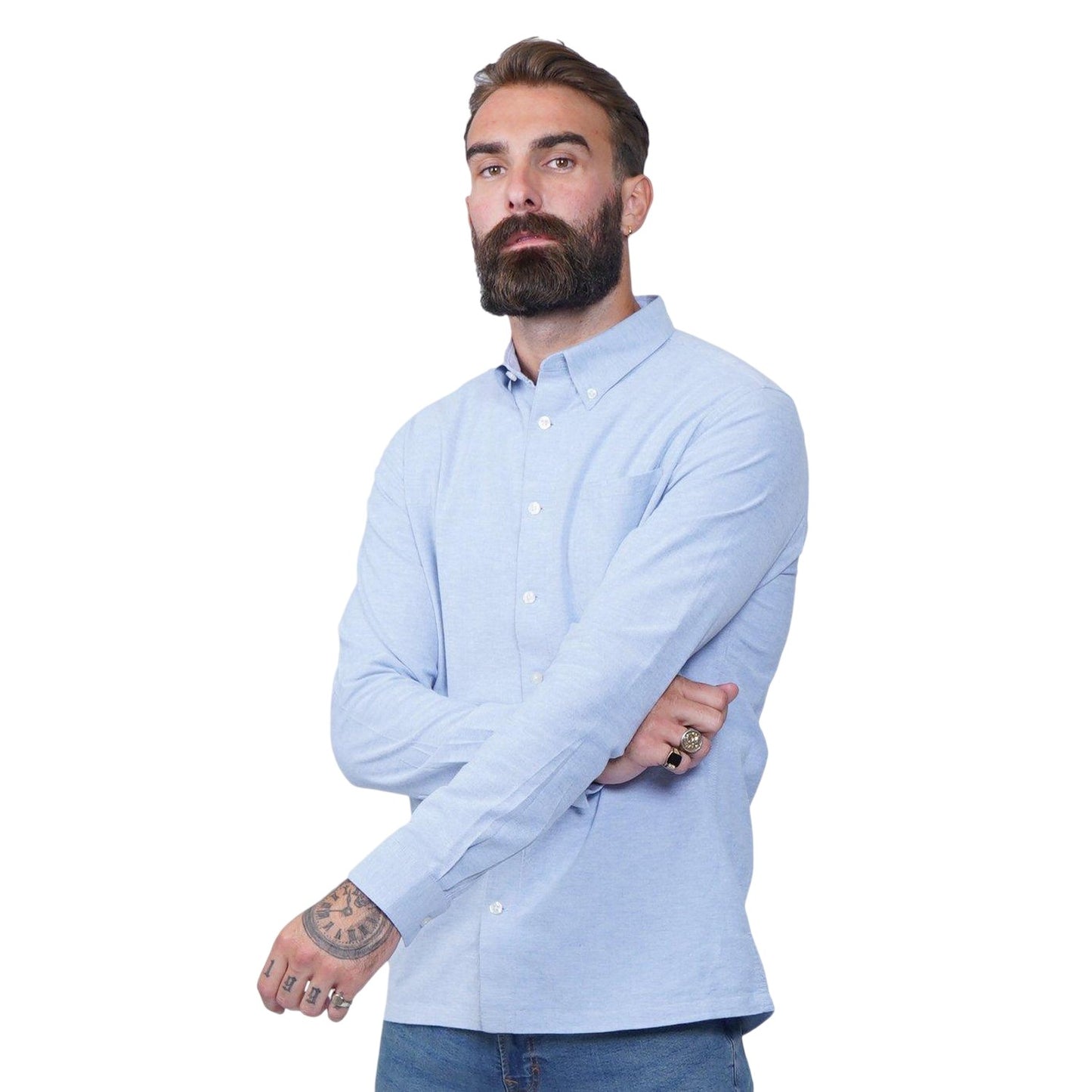 Blue - Front - Firetrap Mens Basic Oxford Cotton Button-Down Shirt