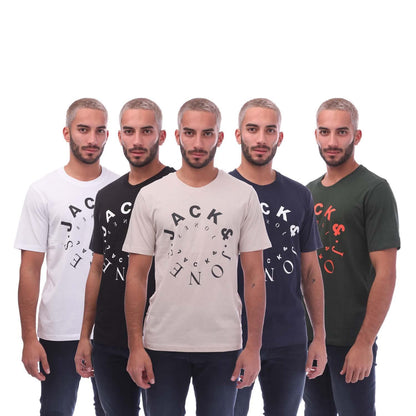 Multicoloured - Front - Jack And Jones Mens Warrior S T-Shirt (Pack of 5)