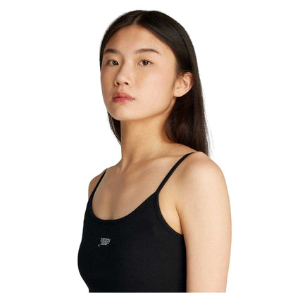 Black - Side - Tommy Jeans Womens-Ladies Script Cotton Blend Spaghetti Strap Slim Vest Top