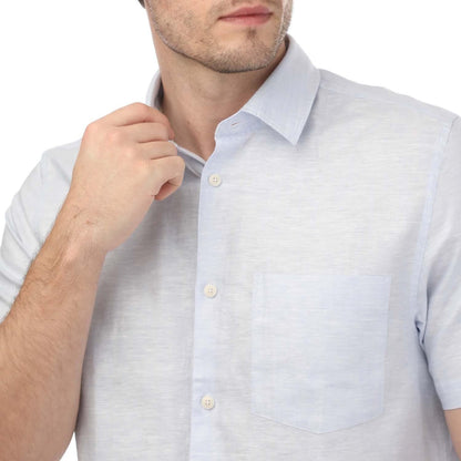 Blue - Side - Ted Baker Mens Kingford Linen Short-Sleeved Shirt