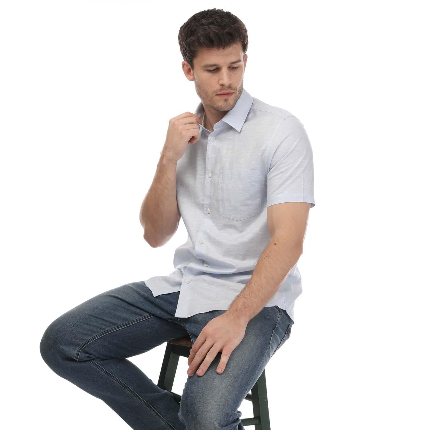 Blue - Lifestyle - Ted Baker Mens Kingford Linen Short-Sleeved Shirt