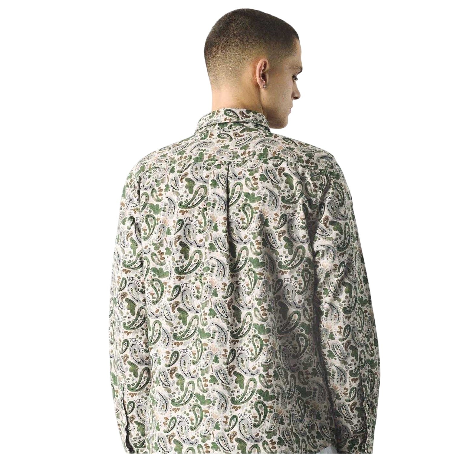 Stone - Back - Pretty Green Mens Paisley Regular Button-Down Shirt
