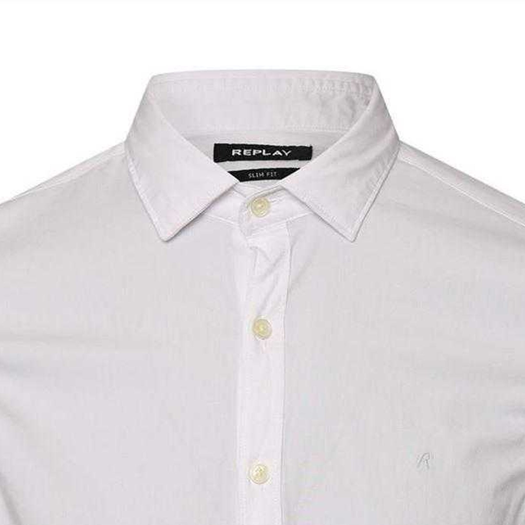White - Side - Replay Mens Slim Long-Sleeved Button-Down Shirt