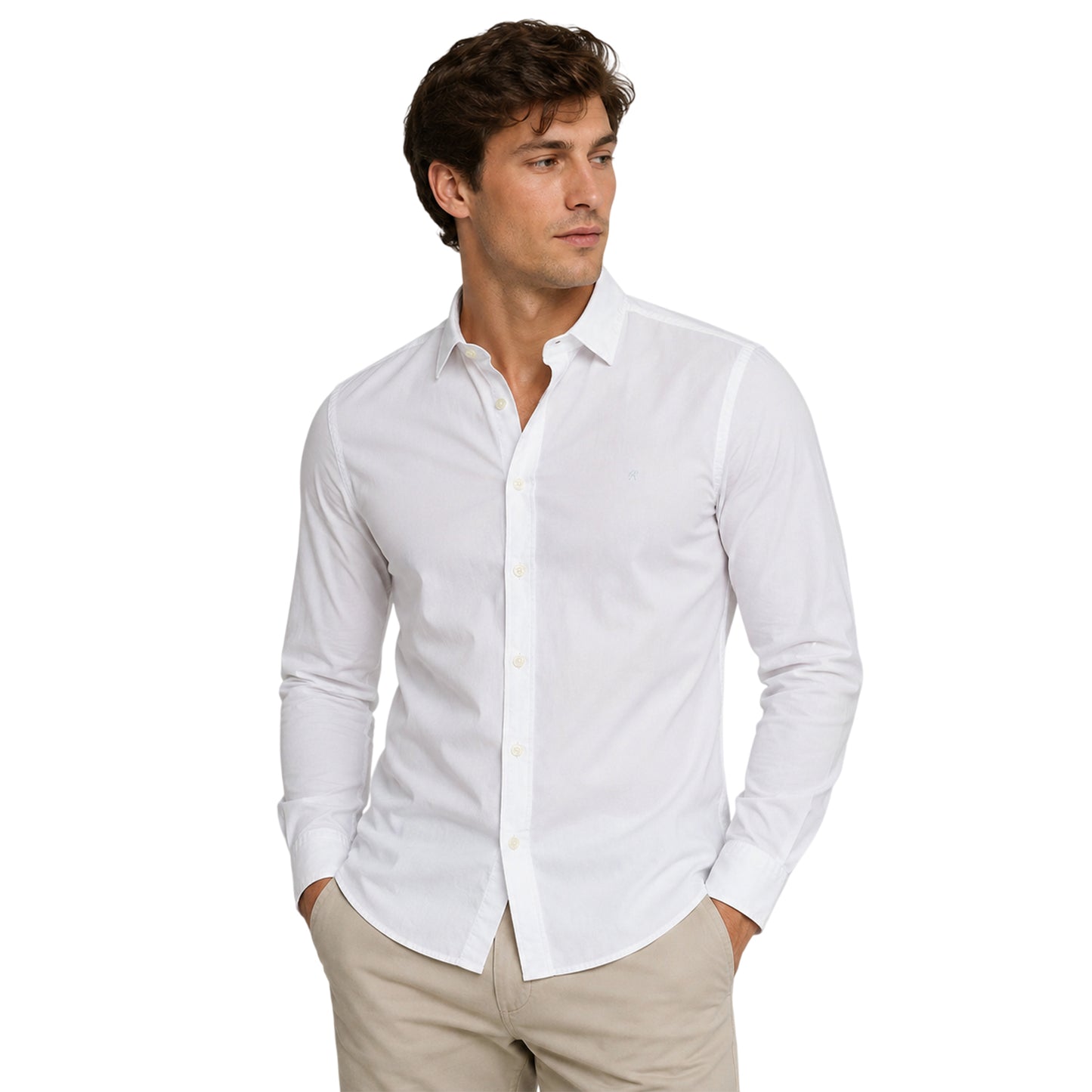 White - Lifestyle - Replay Mens Slim Long-Sleeved Button-Down Shirt