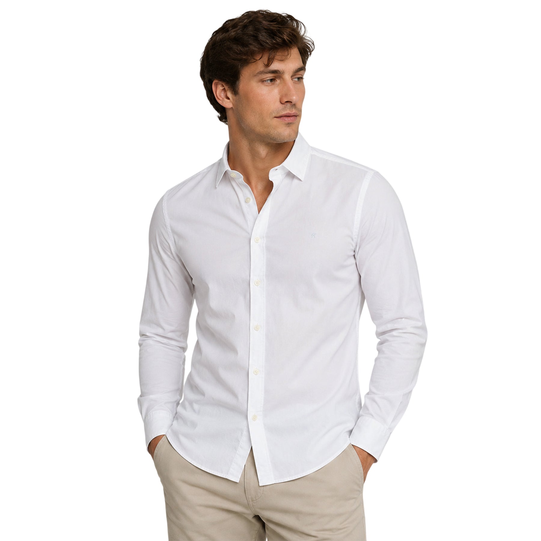 White - Lifestyle - Replay Mens Slim Long-Sleeved Button-Down Shirt