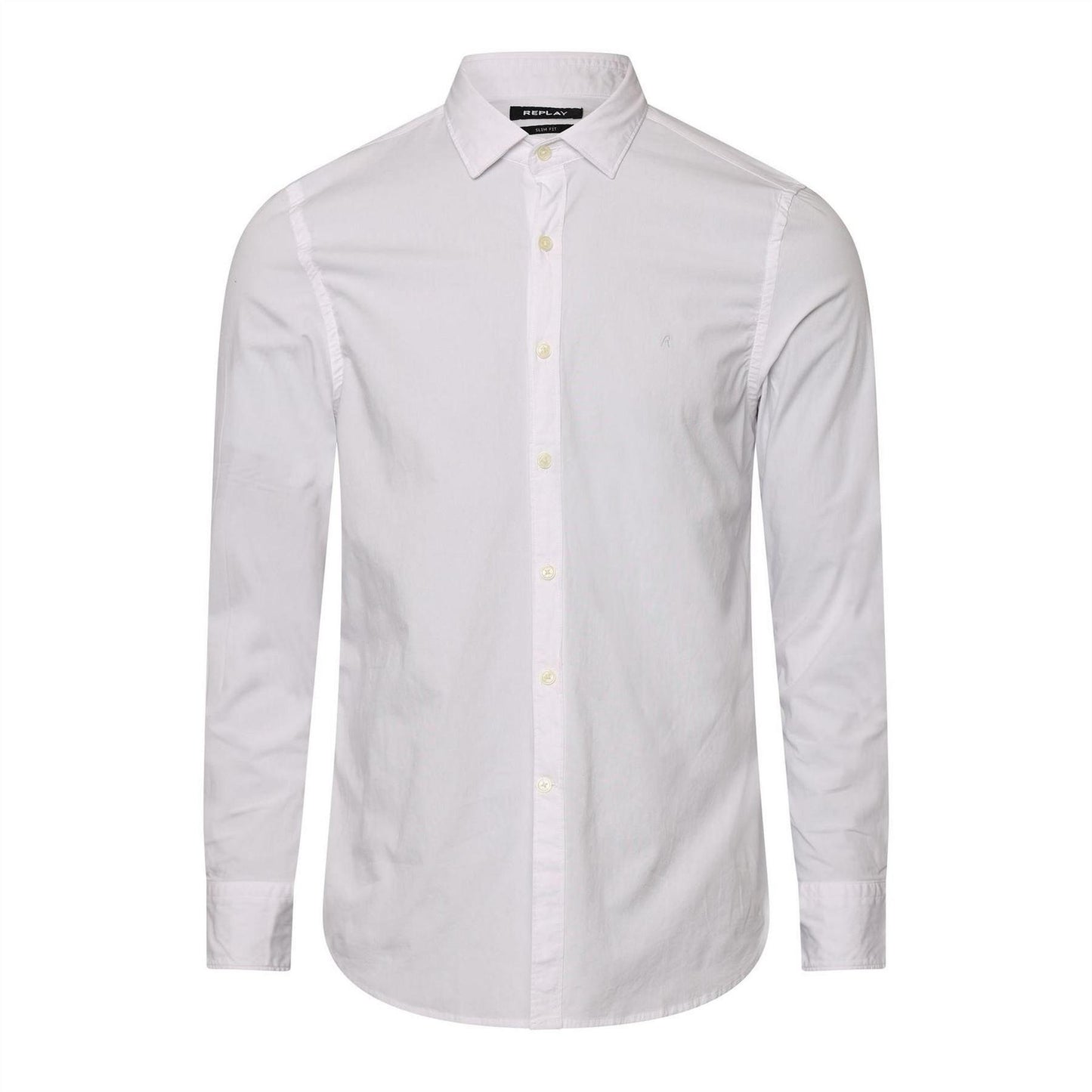 White - Front - Replay Mens Slim Long-Sleeved Button-Down Shirt