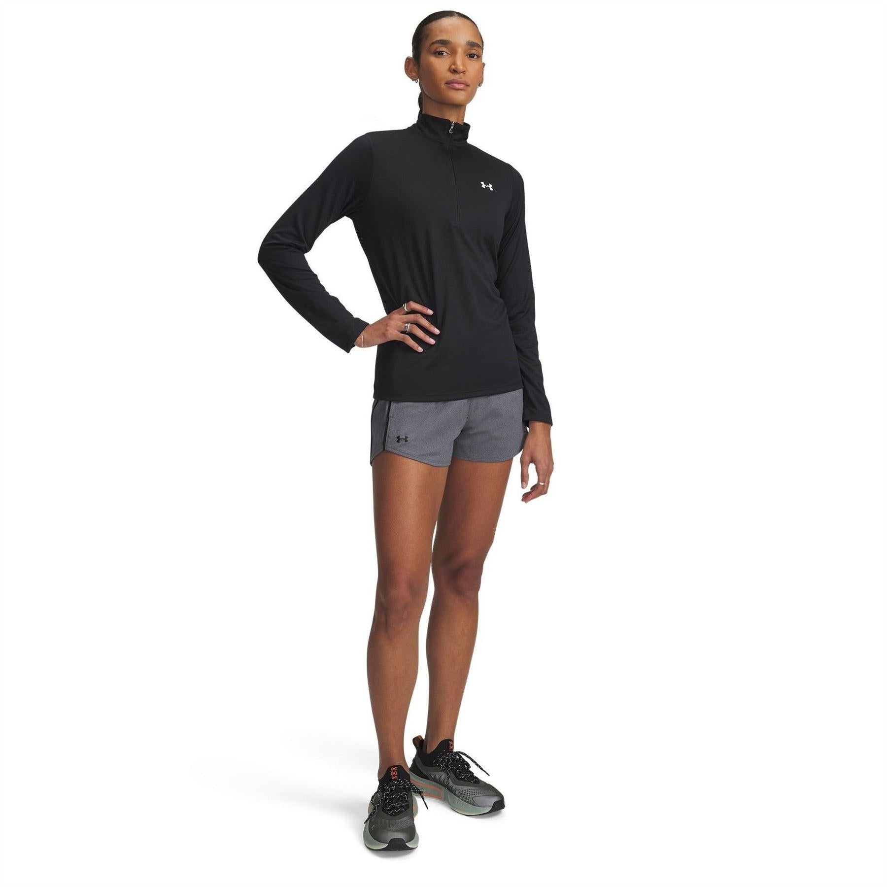 Rock-Black - Side - Under Armour Womens-Ladies Play Up 2 in 1 Shorts
