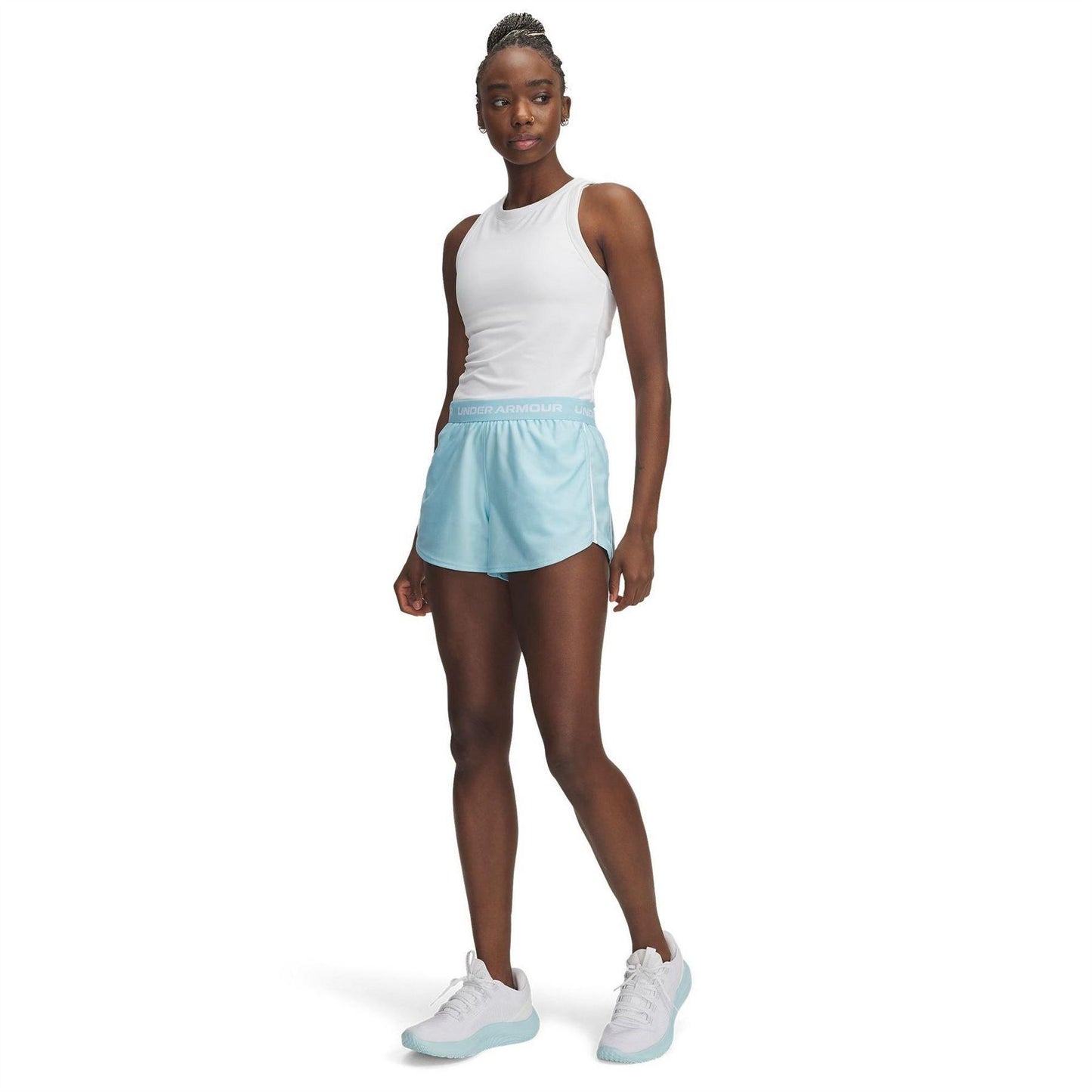 Stream-White - Side - Under Armour Womens-Ladies Play Up 2 in 1 Shorts