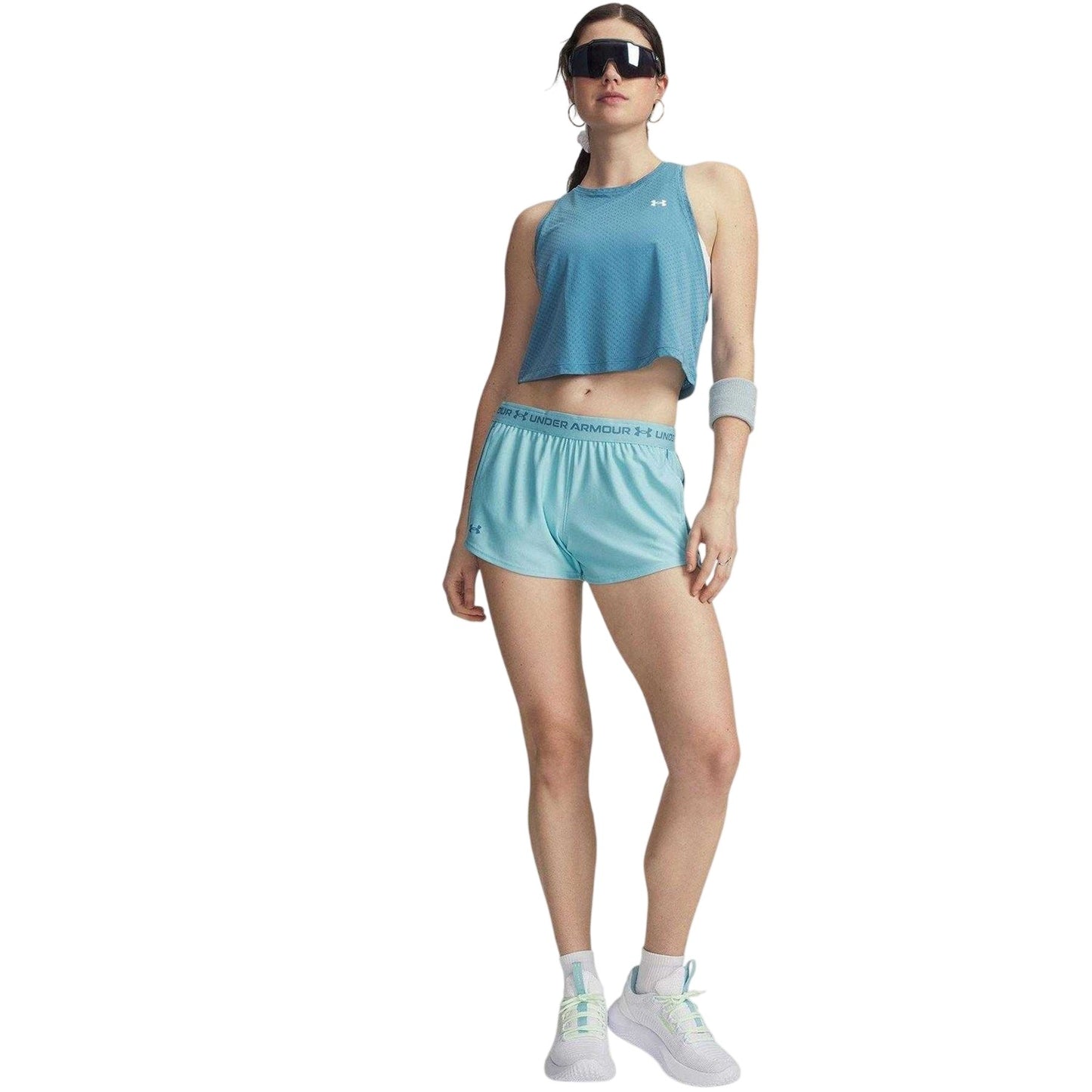 Blue Haze - Side - Under Armour Womens-Ladies Play Up 2 in 1 Shorts