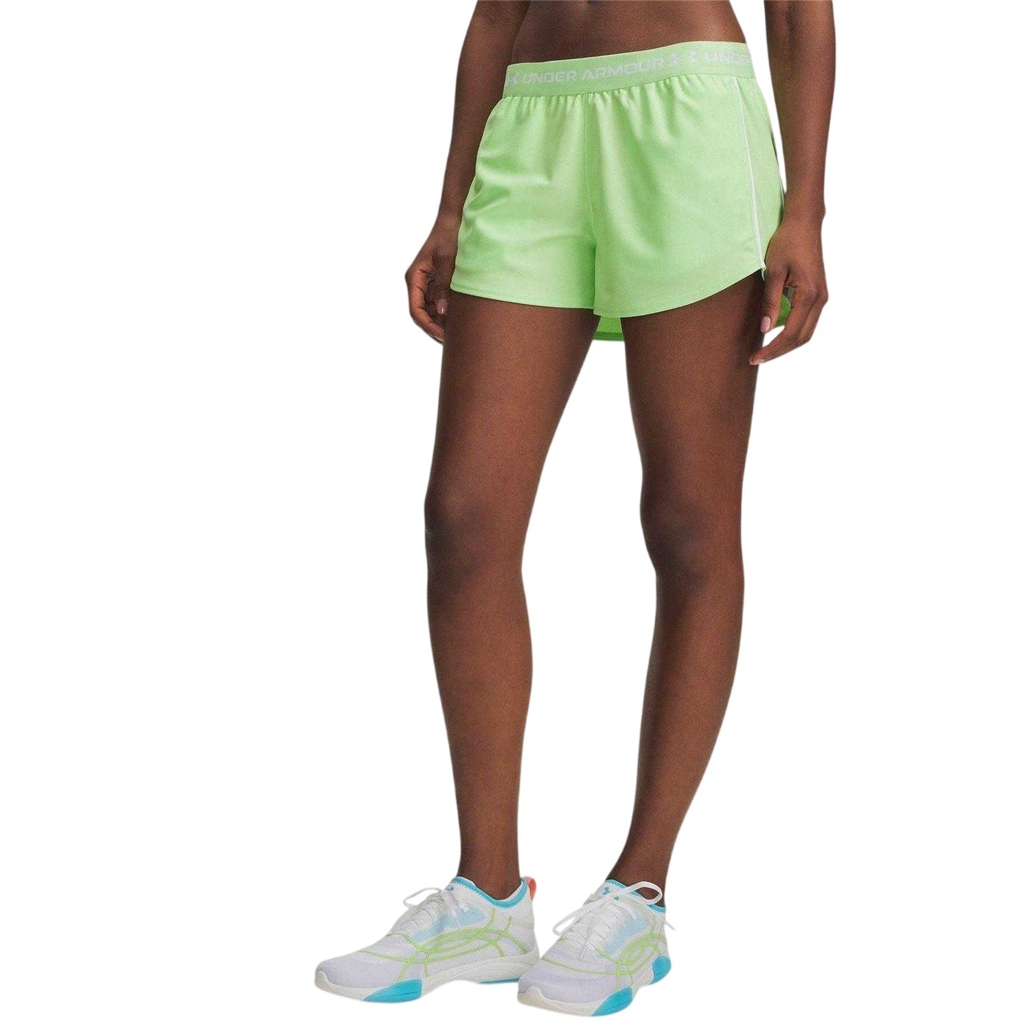 Lime-White - Front - Under Armour Womens-Ladies Play Up 2 in 1 Shorts