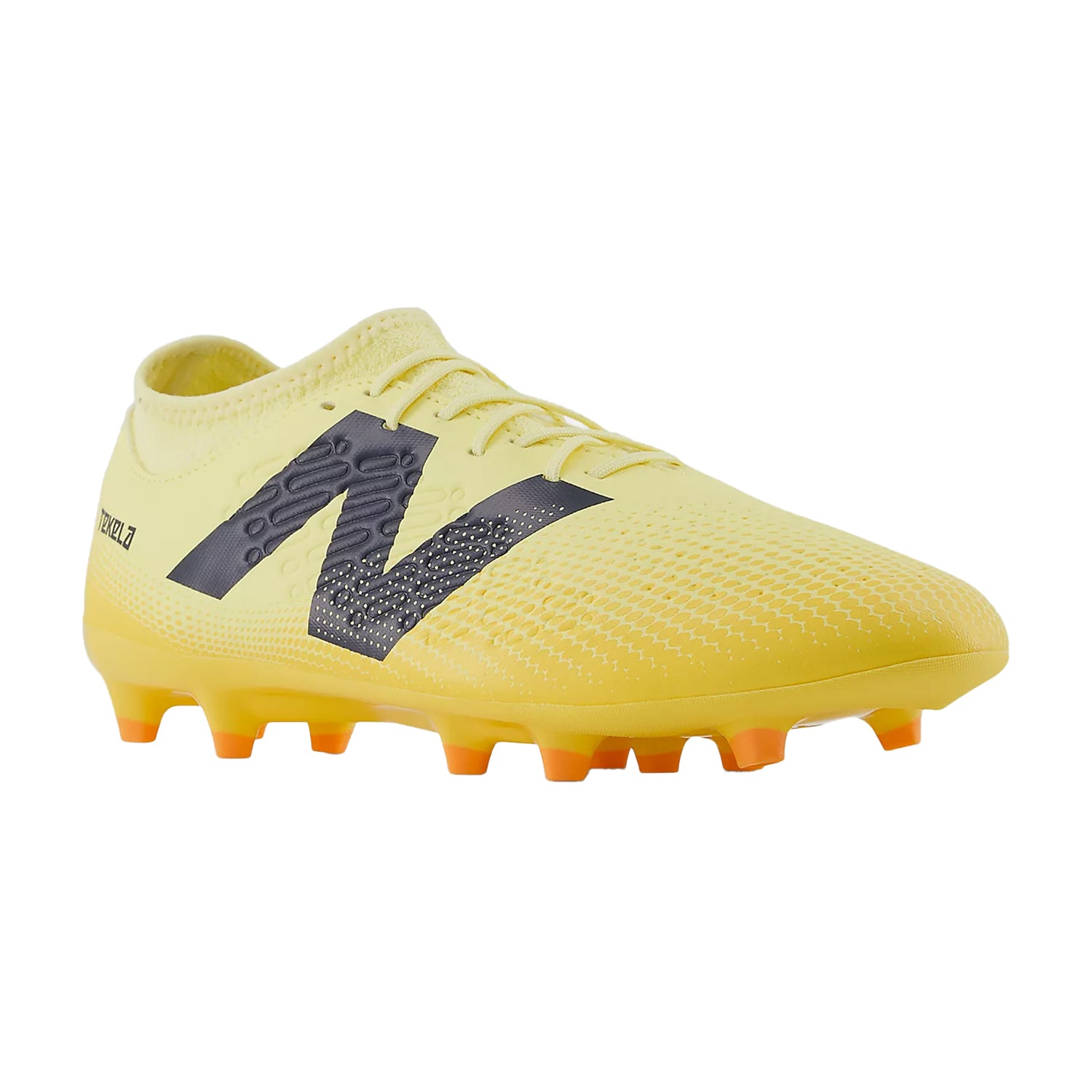 Orange-Black - Close up - New Balance Mens Tekela V4+ Magique Gradient Knitted Collar Firm Ground Football Boots