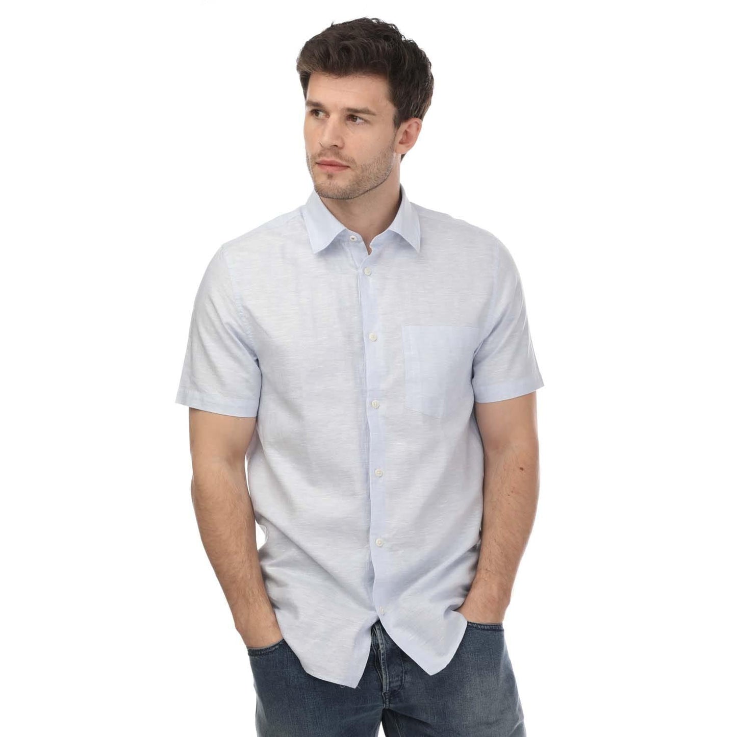 Blue - Front - Ted Baker Mens Kingford Linen Short-Sleeved Shirt