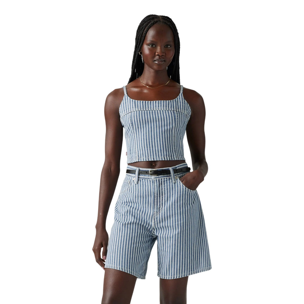 Light Blue - Lifestyle - Levis Womens-Ladies Jadine Striped Cropped Slim Tank Top