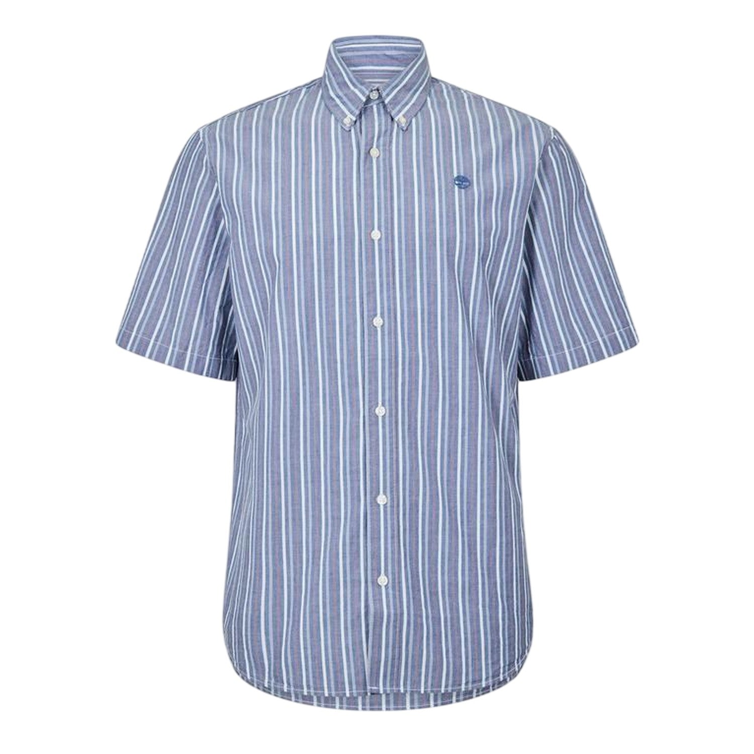 Dark Denim - Front - Timberland Mens Striped Short-Sleeved Button-Down Shirt