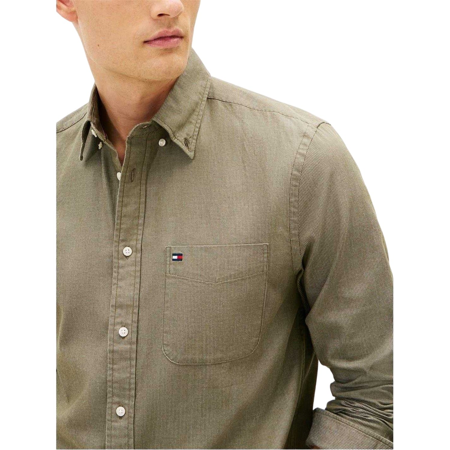 Olive - Side - Tommy Hilfiger Mens Bedford Long-Sleeved Button-Down Shirt