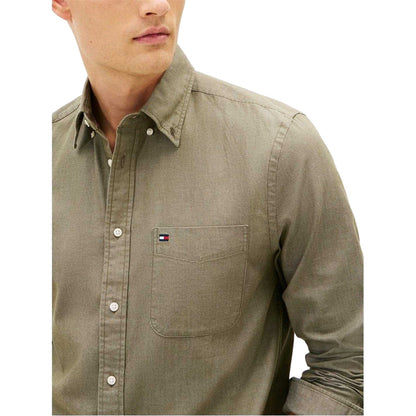 Olive - Side - Tommy Hilfiger Mens Bedford Long-Sleeved Button-Down Shirt