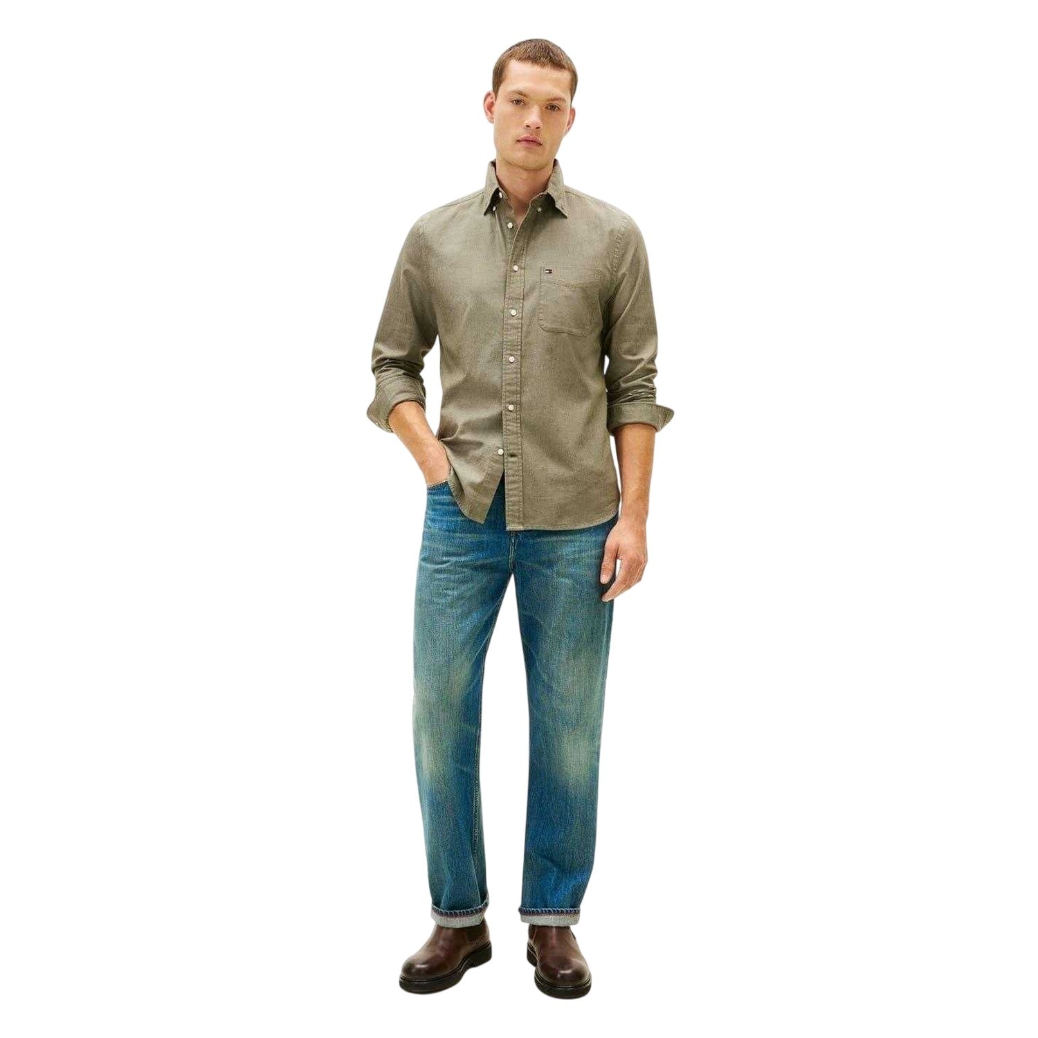 Olive - Lifestyle - Tommy Hilfiger Mens Bedford Long-Sleeved Button-Down Shirt