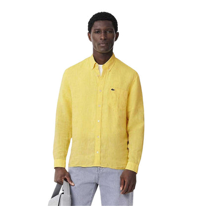 Yellow - Pack Shot - Lacoste Mens Linen Button-Down Shirt