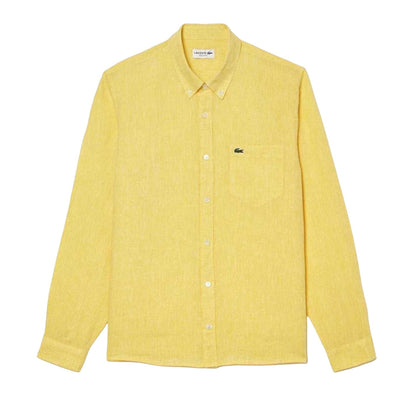 Yellow - Front - Lacoste Mens Linen Button-Down Shirt