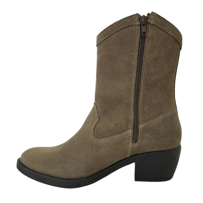 Taupe - Side - Jack Wills Womens-Ladies Dalida Suede Block Heel Western Boots
