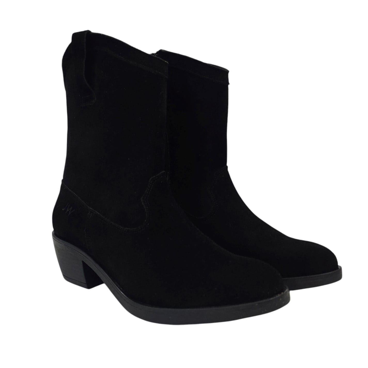 Black - Pack Shot - Jack Wills Womens-Ladies Dalida Suede Block Heel Western Boots
