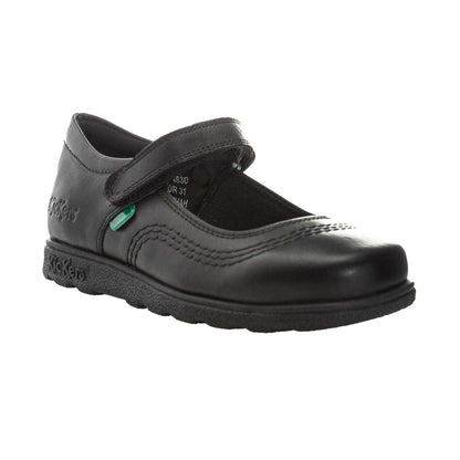 Black - Pack Shot - Kickers Girls Fragma Pop Leather School Shoes