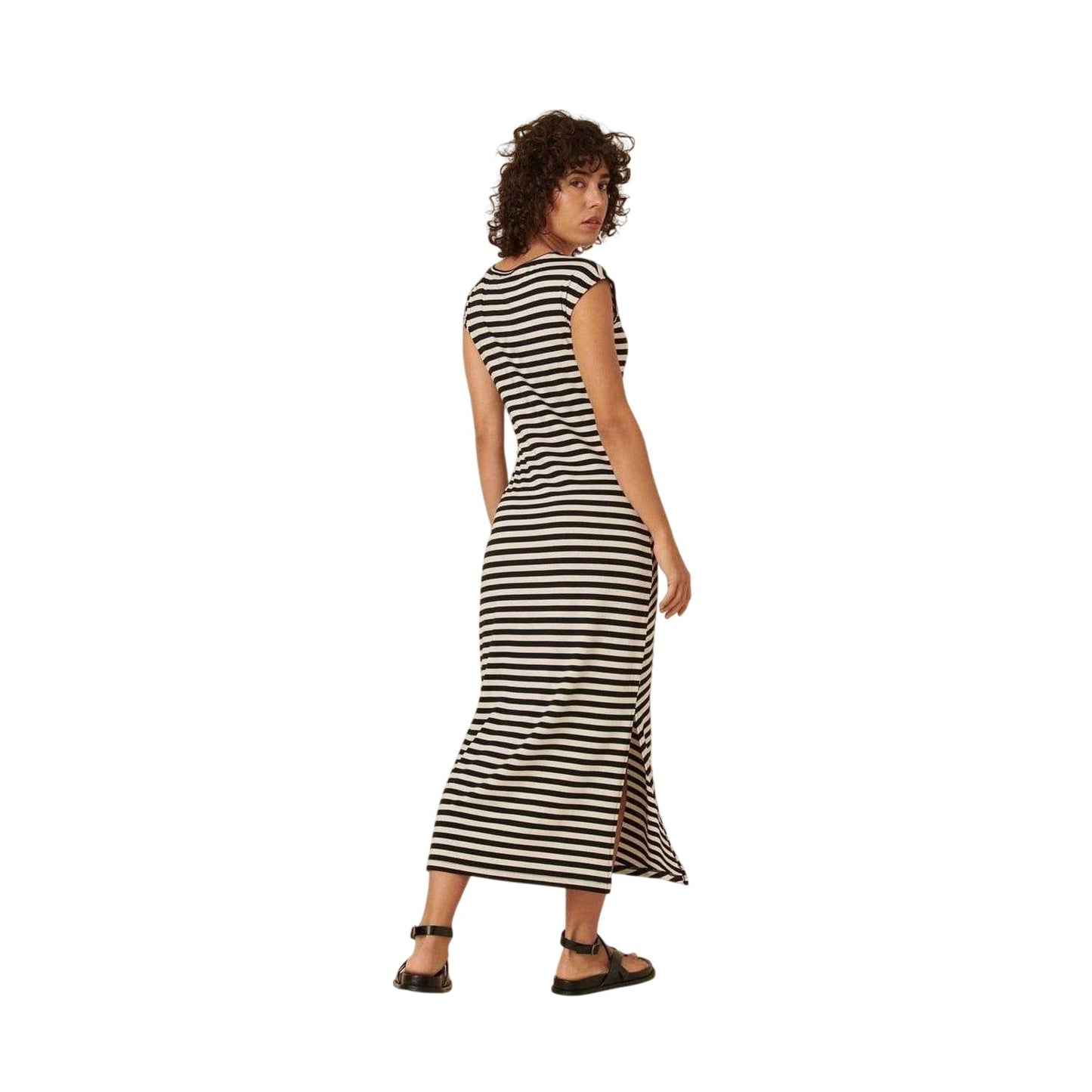 Black - Back - Nobody´s Child Womens-Ladies Horizontal Stripe Boat Neck T-Shirt Dress