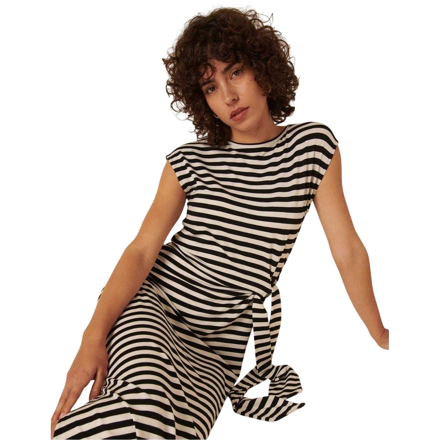 Black - Side - Nobody´s Child Womens-Ladies Horizontal Stripe Boat Neck T-Shirt Dress
