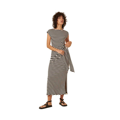 Black - Front - Nobody´s Child Womens-Ladies Horizontal Stripe Boat Neck T-Shirt Dress