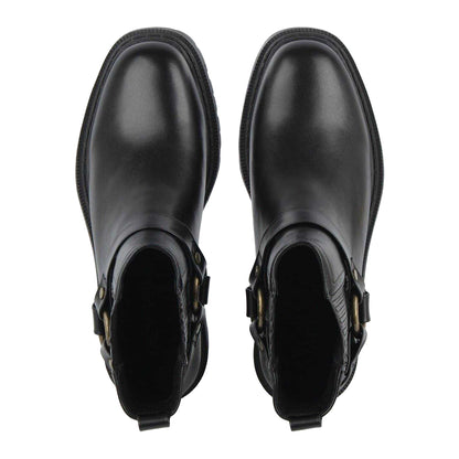Black - Side - Jack Wills Womens-Ladies Leather Block Heel Motorcycle Boots