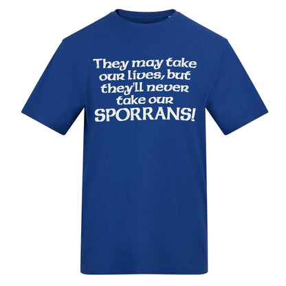 Blue - Front - AWD Mens They´ll Never Take Our Sporrans! T-Shirt