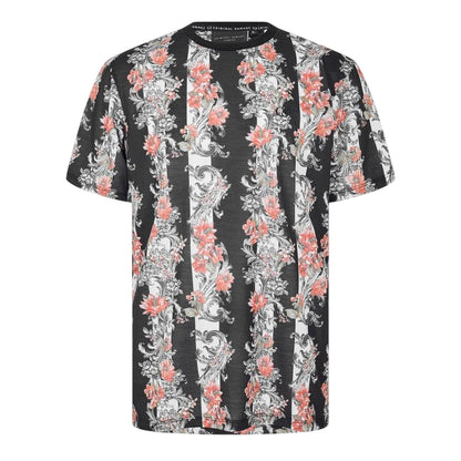 Black - Front - Criminal Damage Mens Chalky Floral Stripe T-Shirt