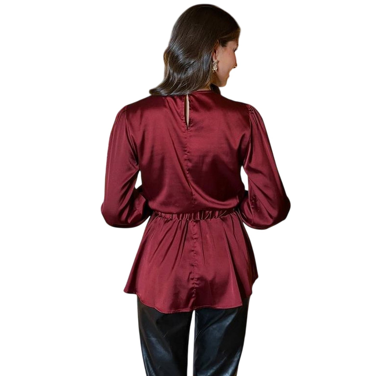 Wine - Back - Ax Womens-Ladies Gold Detail Belt Long-Sleeved Top