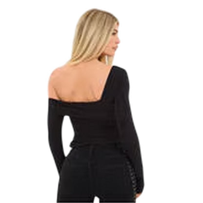 Black - Back - I Saw It First Womens-Ladies Ruched Fitted Off-the-Shoulder Top
