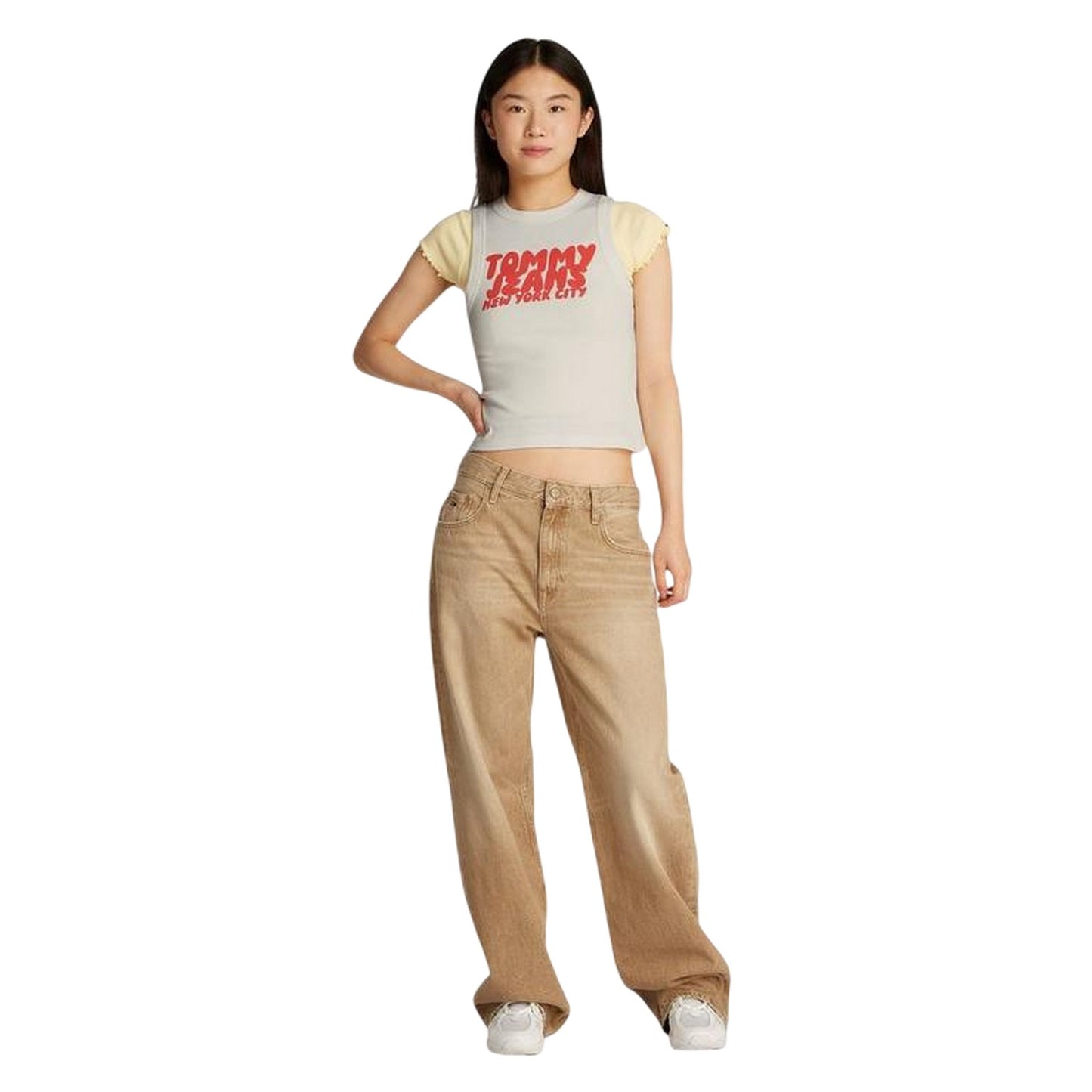 Ecru - Side - Tommy Jeans Womens-Ladies New York City Ribbed Tank Top