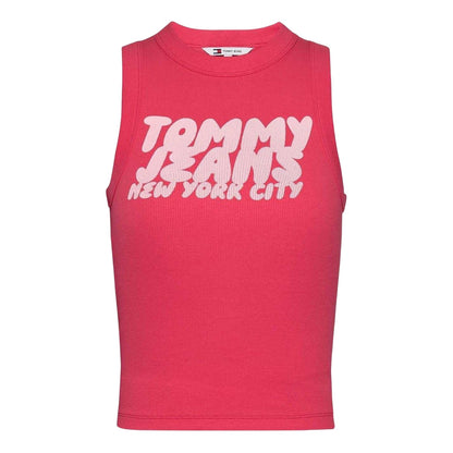 Pink - Front - Tommy Jeans Womens-Ladies New York City Ribbed Tank Top