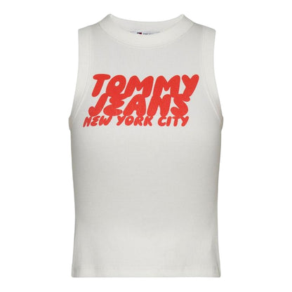 Ecru - Front - Tommy Jeans Womens-Ladies New York City Ribbed Tank Top
