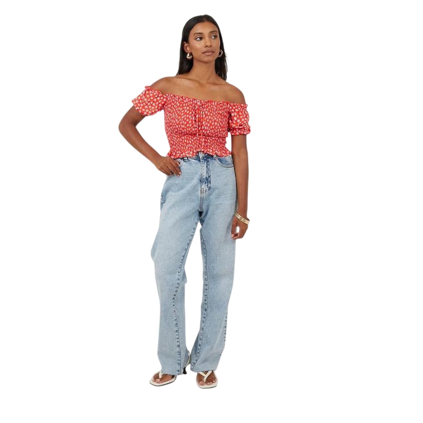 Red - Lifestyle - Brave Soul Womens-Ladies Off Shoulder Puff Sleeve Blouse