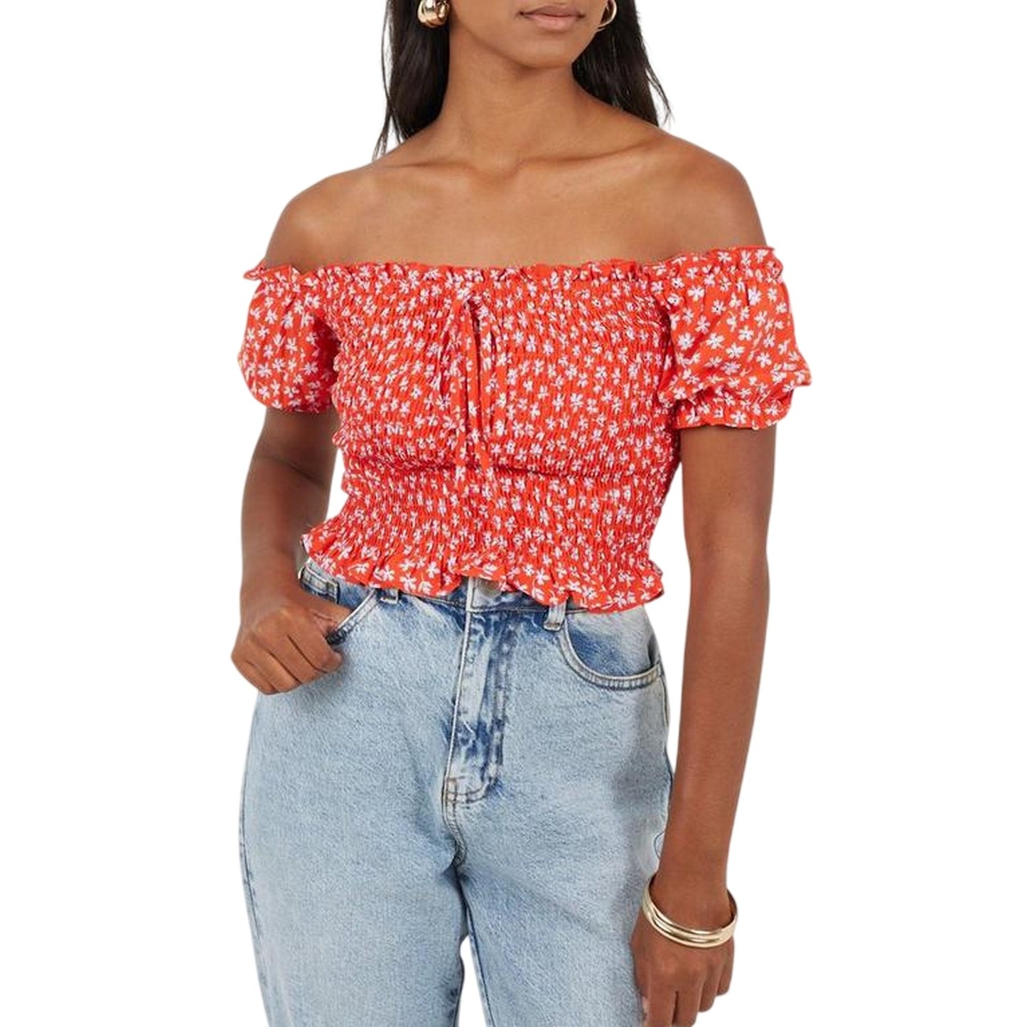 Red - Front - Brave Soul Womens-Ladies Off Shoulder Puff Sleeve Blouse