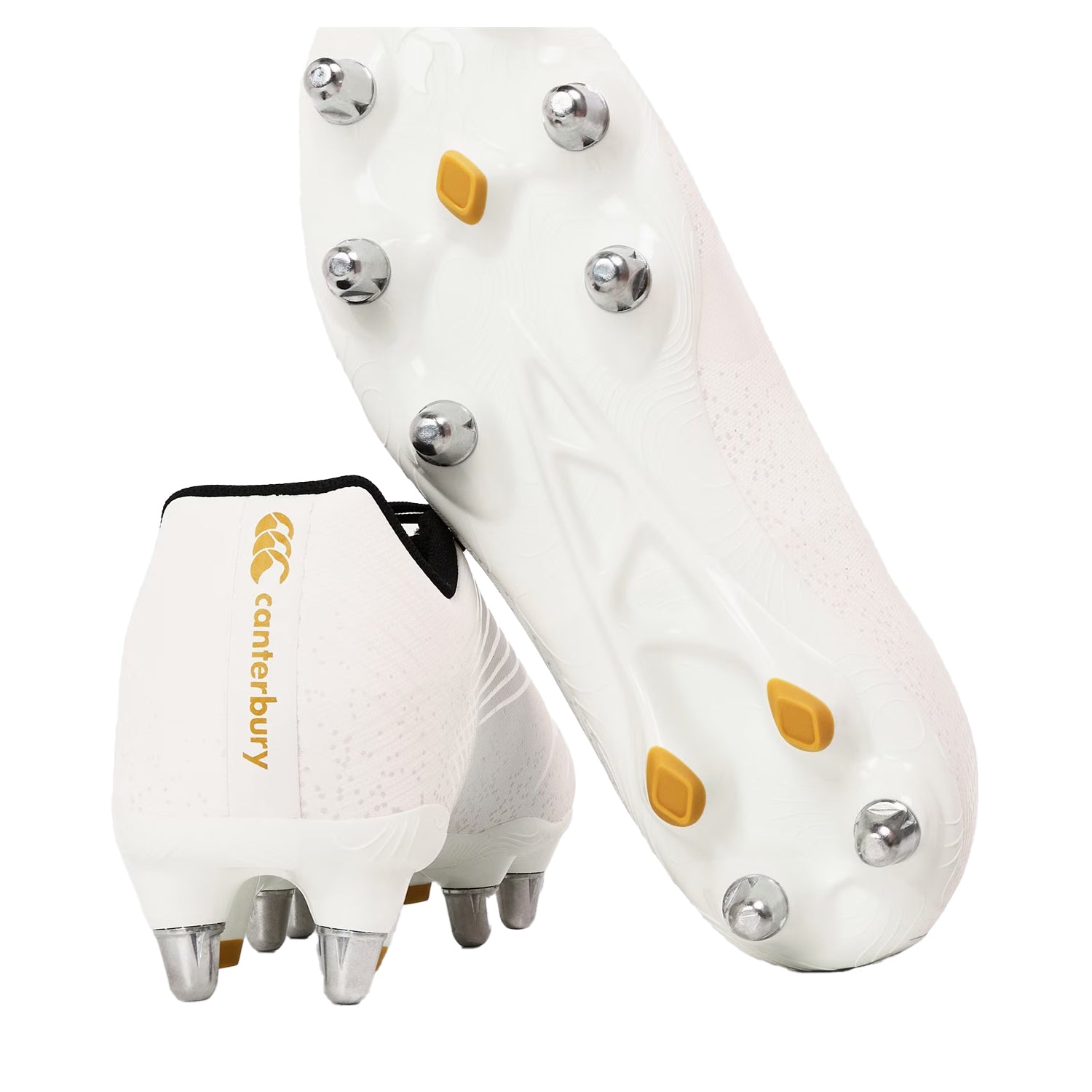 White - Lifestyle - Canterbury Mens Stampede Groundbreak Team Patterned Leather Soft Ground Rugby Boots