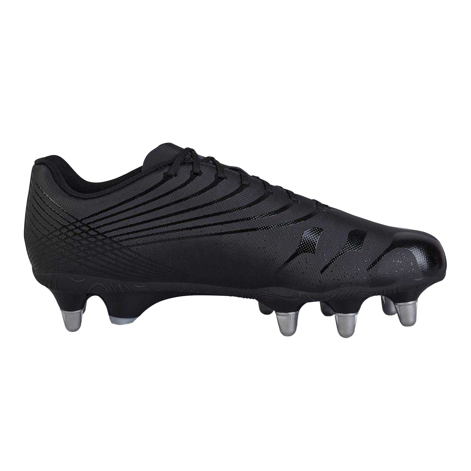 Black-Silver - Front - Canterbury Mens Stampede Groundbreak Team Patterned Leather Soft Ground Rugby Boots