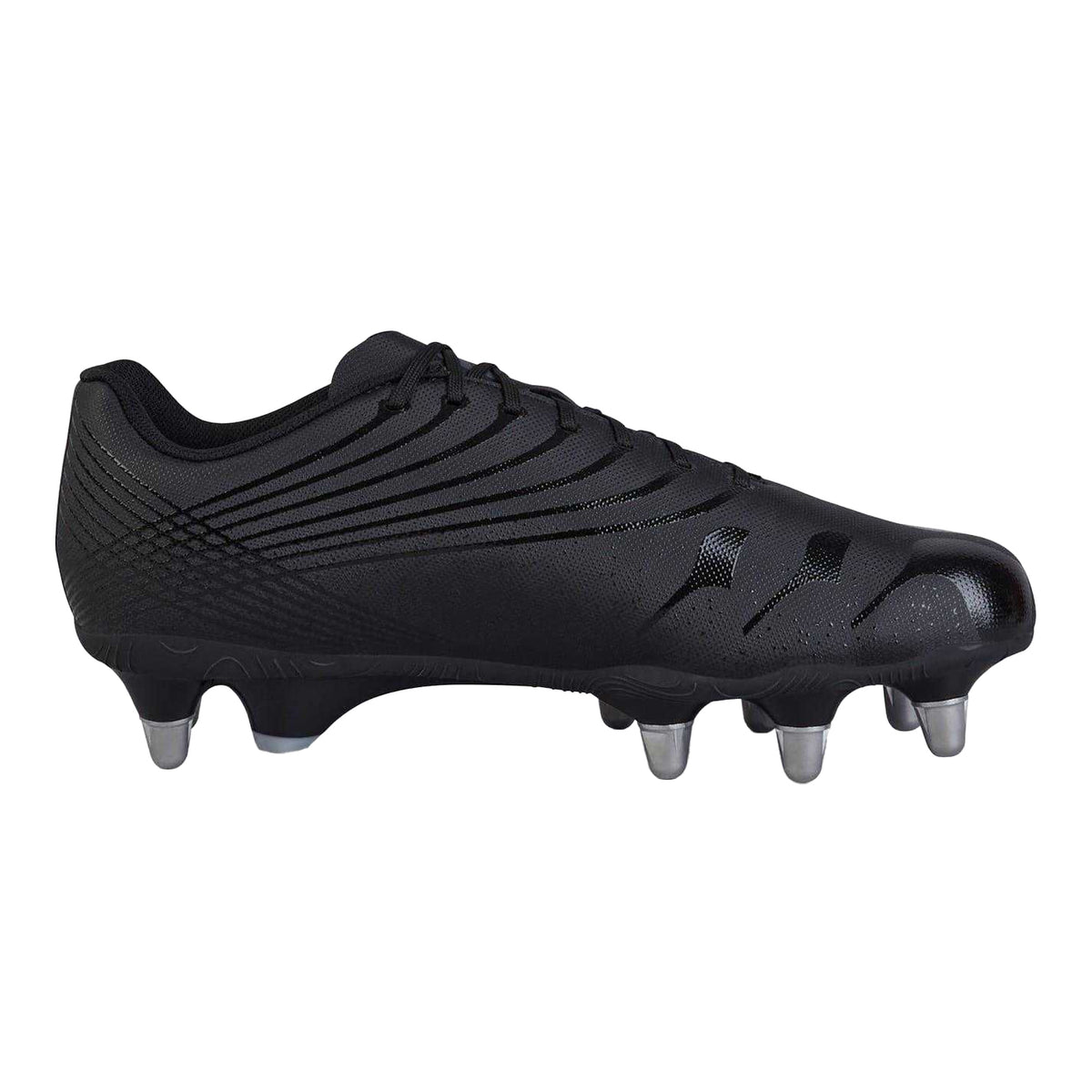 Black-Silver - Front - Canterbury Mens Stampede Groundbreak Team Patterned Leather Soft Ground Rugby Boots